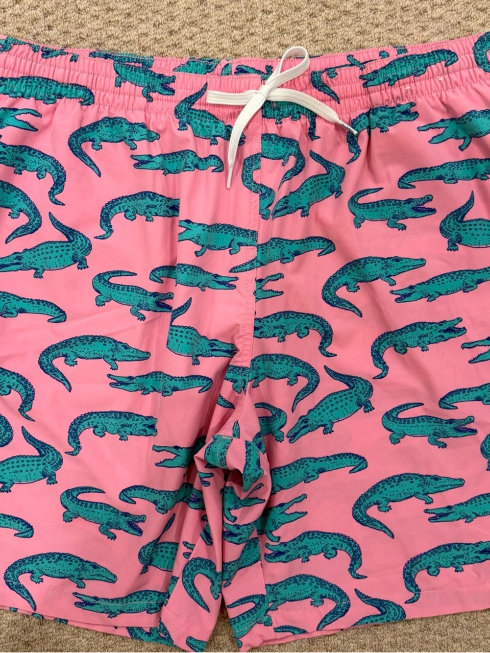 chubbies Pink Swim Trunks with Teal Alligator Print